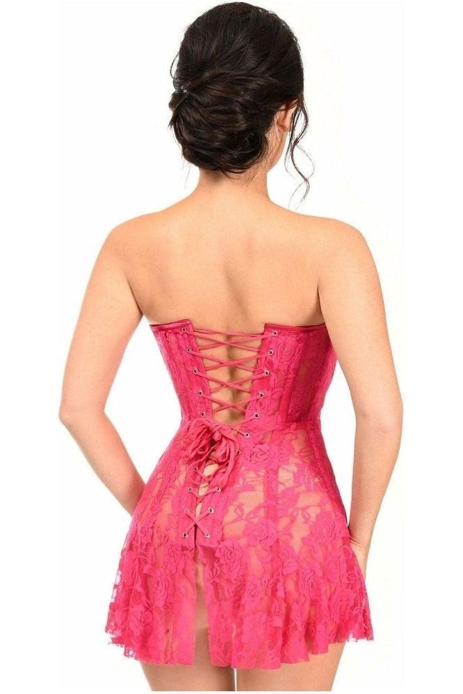 Lavish Fuchsia Sheer Lace Corset Dress