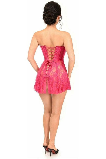 Lavish Fuchsia Sheer Lace Corset Dress