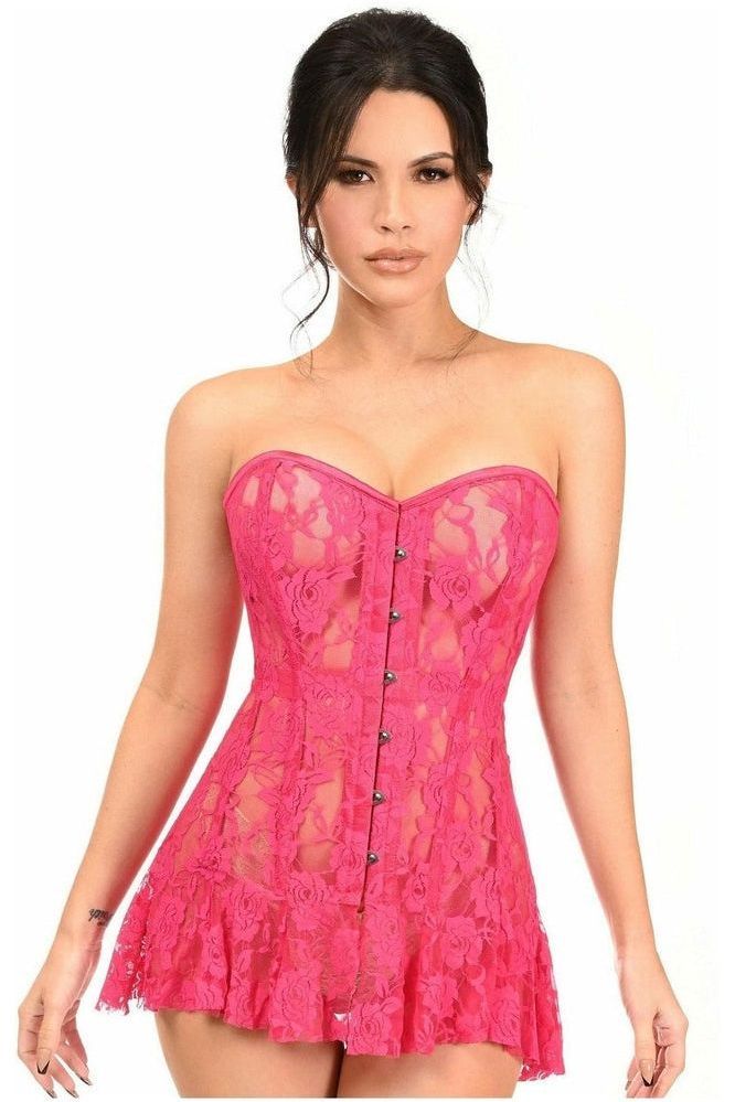 Lavish Fuchsia Sheer Lace Corset Dress