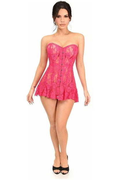 Lavish Fuchsia Sheer Lace Corset Dress