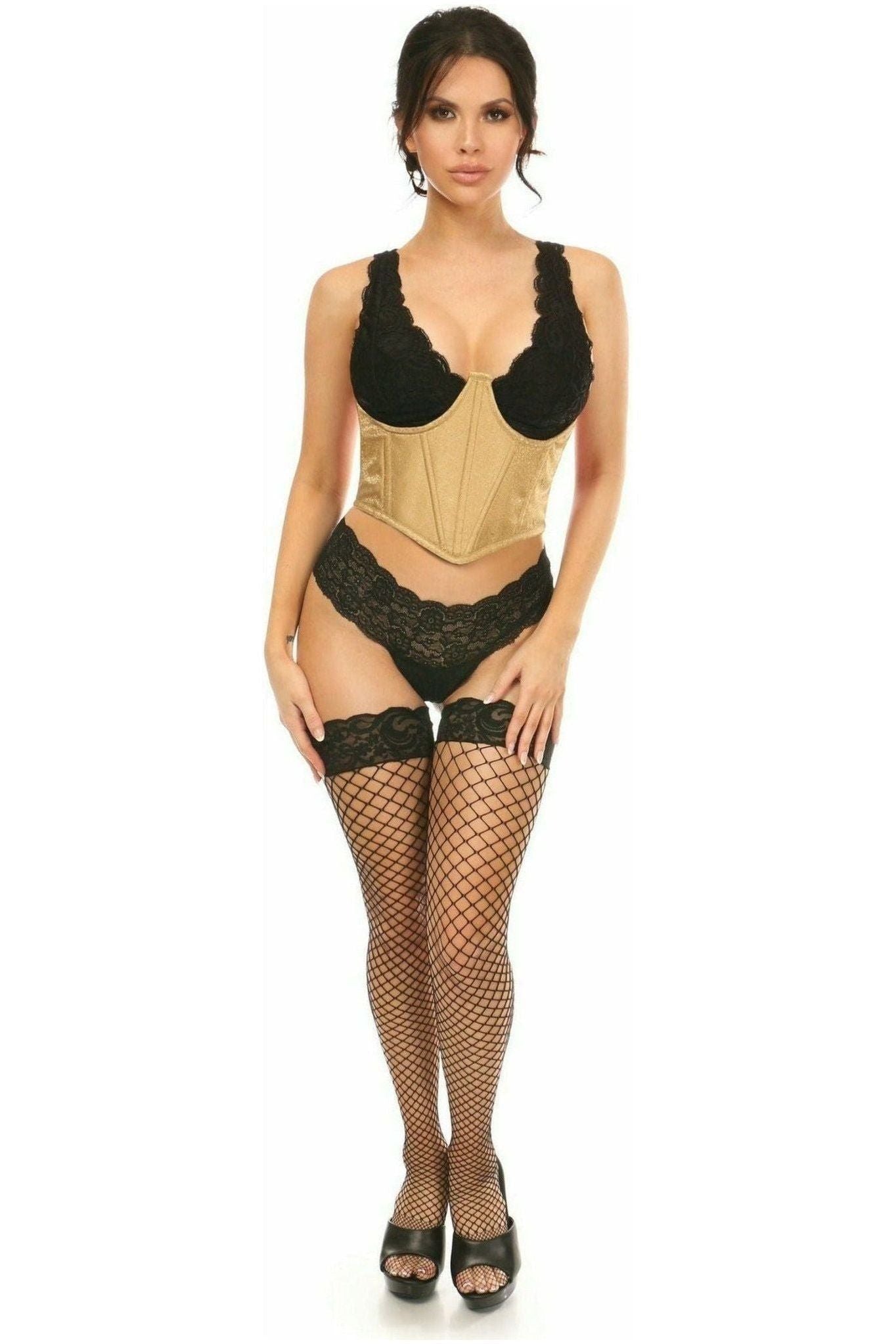 Lavish Gold Brocade Open Cup Waist Cincher