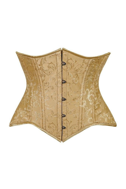 Lavish Gold Brocade Waist Cincher Under Bust Corset w/Front Busk Closure
