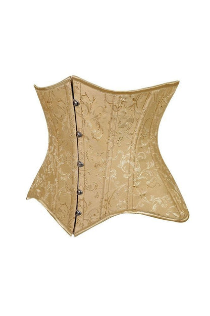 Lavish Gold Brocade Waist Cincher Under Bust Corset w/Front Busk Closure