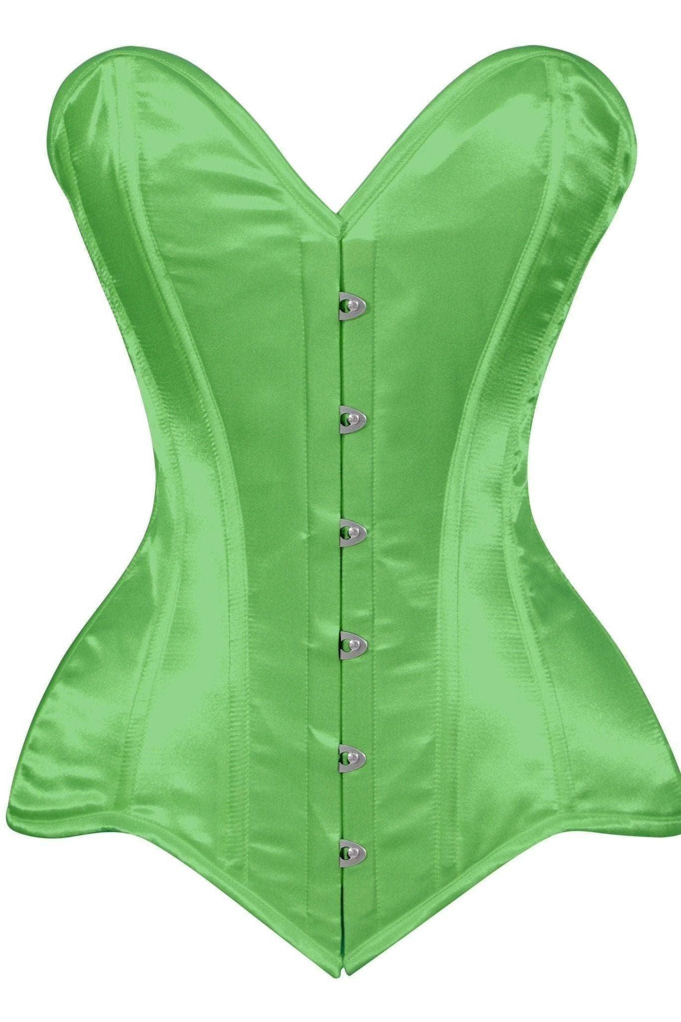 Lavish Green Satin Overbust Corset Sweetheart Neckline Busk Closure