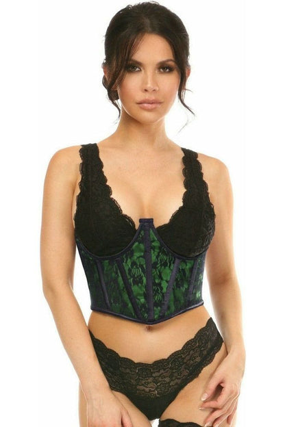 Lavish Green w/Black Lace Overlay Open Cup Waist Cincher