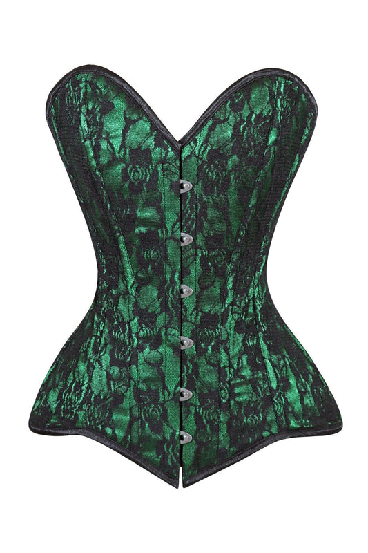 Lavish Green/Black Lace Overbust Corset Sweetheart Neckline Busk Closure