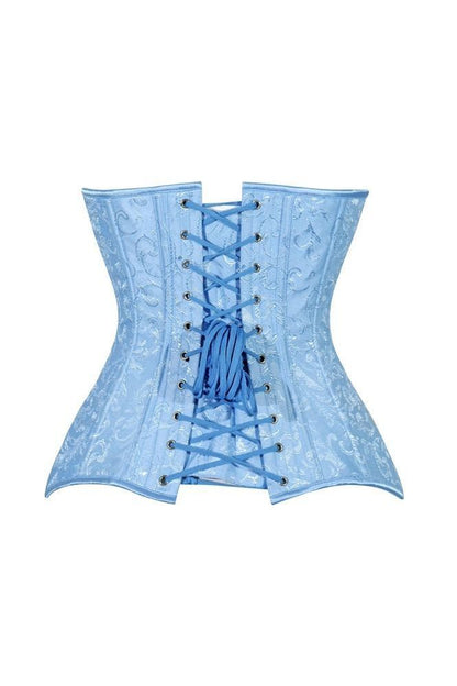 Lavish Lt Blue Brocade Overbust Corset W/Busk Closure