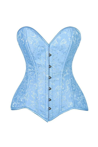 Lavish Lt Blue Brocade Overbust Corset W/Busk Closure