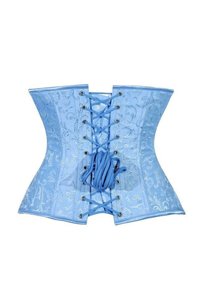 Lavish Lt Blue Brocade Waist Cincher Under Bust Corset w/Front Busk Closure