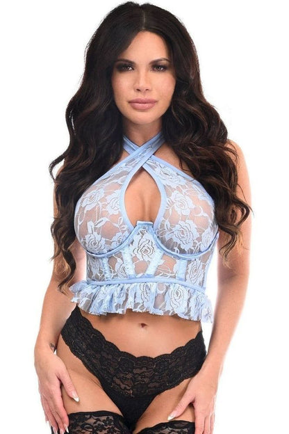 Lavish Lt Blue Lace Underwire Cincher w/Built In Halter Top