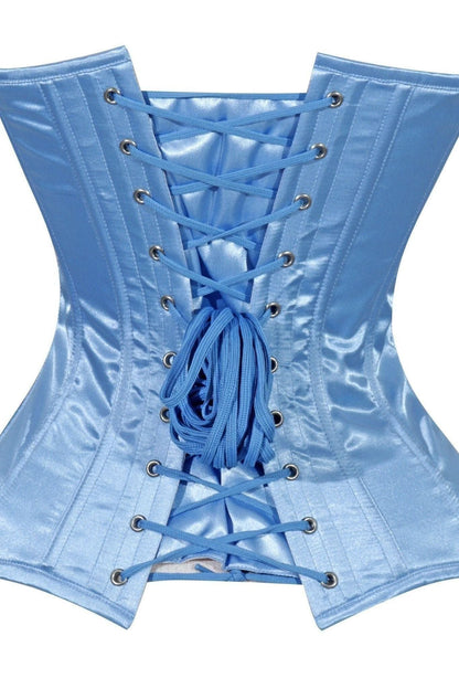 Lavish Lt Blue Satin Overbust Corset Sweetheart Neckline Busk Closure