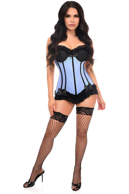 Lavish Lt Blue w/Black Lycra Hook & Eye Stretch Bustier Corset.