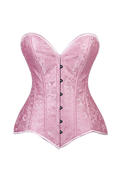 Lavish Lt Pink Brocade Overbust Corset W/Busk Closure