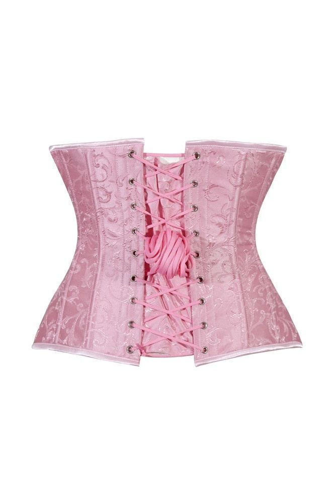 Lavish Lt Pink Brocade Waist Cincher Under Bust Corset w/Front Busk Closure