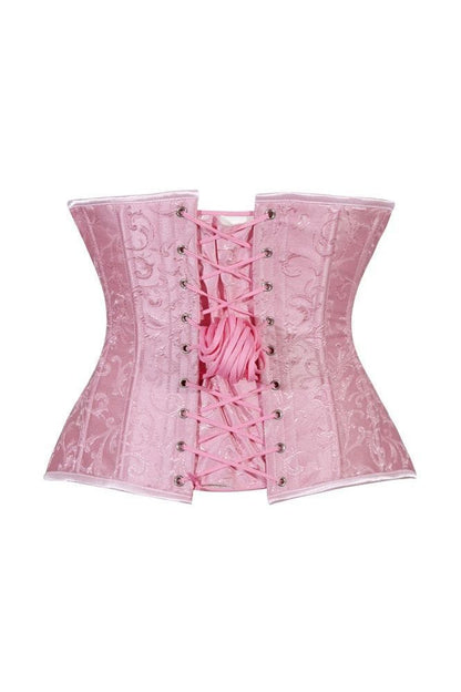 Lavish Lt Pink Brocade Waist Cincher Under Bust Corset w/Front Busk Closure