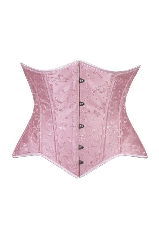 Lavish Lt Pink Brocade Waist Cincher Under Bust Corset w/Front Busk Closure