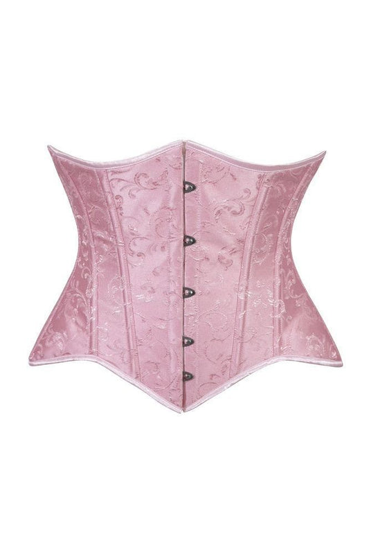 Lavish Lt Pink Brocade Waist Cincher Under Bust Corset w/Front Busk Closure