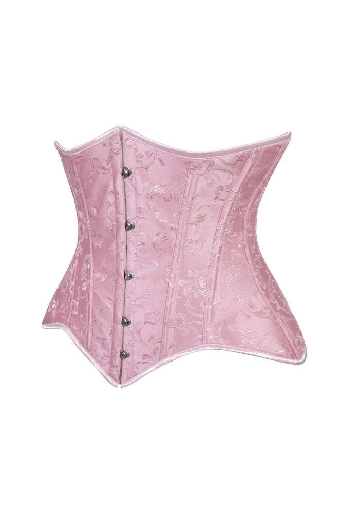 Lavish Lt Pink Brocade Waist Cincher Under Bust Corset w/Front Busk Closure