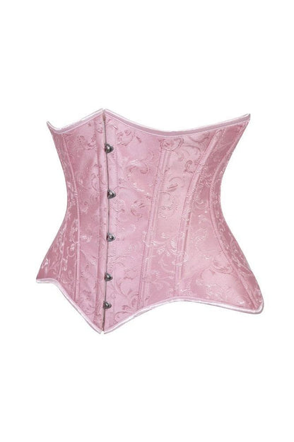 Lavish Lt Pink Brocade Waist Cincher Under Bust Corset w/Front Busk Closure