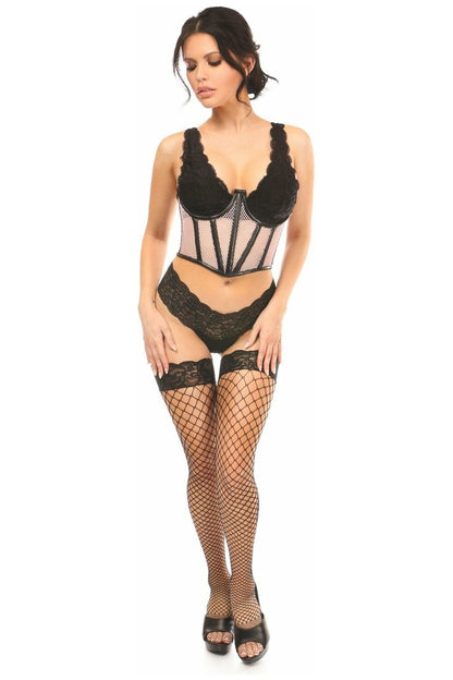 Lavish Lt Pink Fishnet Underwire Open Cup Waist Cincher