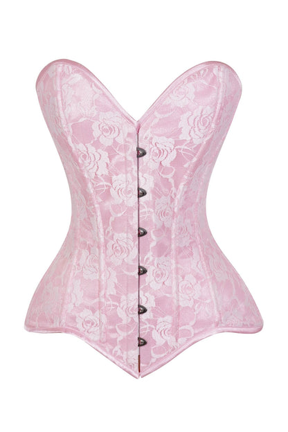Lavish Lt Pink Lace Overbust Corset Sweetheart Neckline Busk Closure