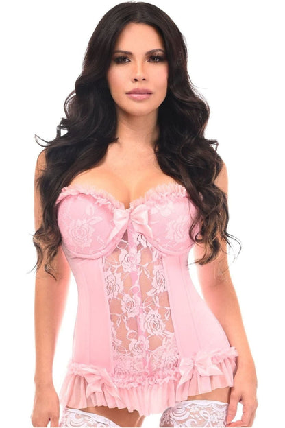 Lavish Lt Pink Lycra & Lace Hook & Eye Stretch Bustier Corset.