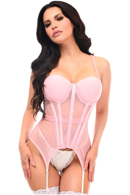 Lavish Lt Pink Mesh Underwire Bustier Corset w/Garters.
