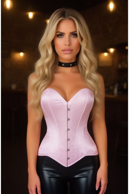 Lavish Lt Pink Satin Overbust Corset Sweetheart Neckline Busk Closure