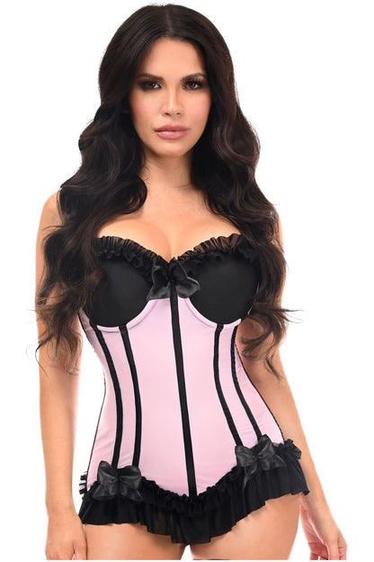 Lavish Lt Pink w/Black Lycra Hook & Eye Stretch Bustier Corset.