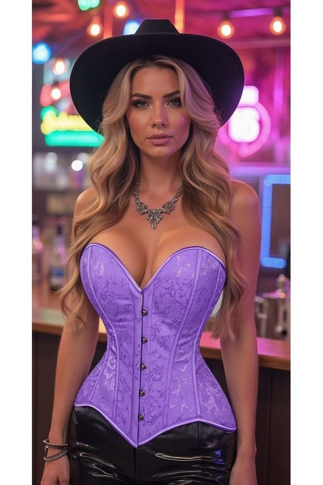 Lavish Lt Purple Brocade Overbust Corset W/Busk Closure