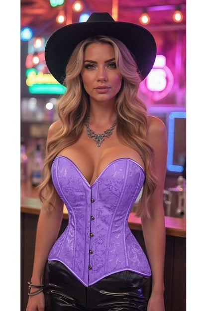 Lavish Lt Purple Brocade Overbust Corset W/Busk Closure