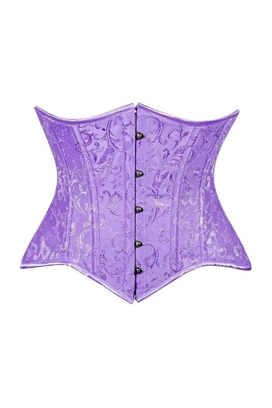 Lavish Lt Purple Brocade Waist Cincher Under Bust Corset w/Front Busk Closure
