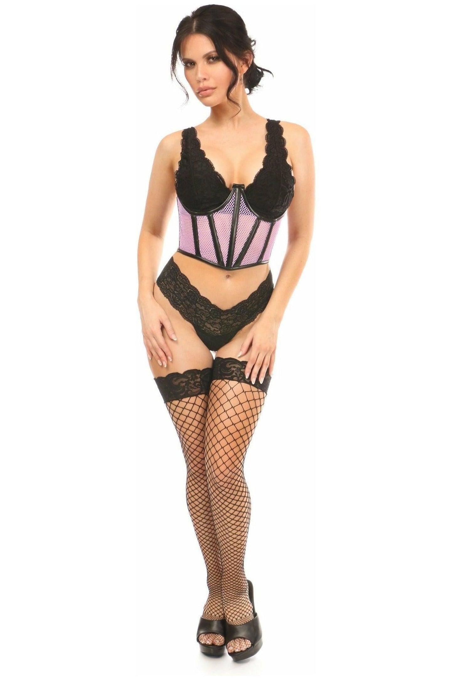 Lavish Lt Purple Fishnet Underwire Open Cup Waist Cincher
