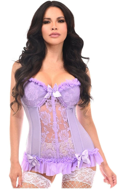 Lavish Lt Purple Lycra & Lace Hook & Eye Stretch Bustier Corset.