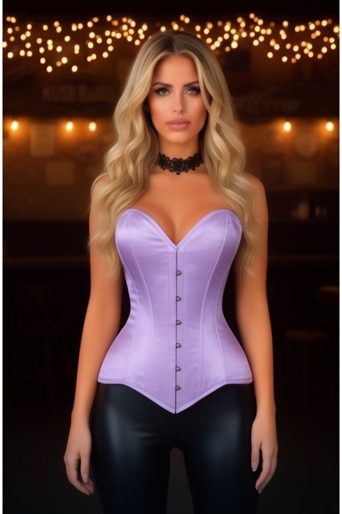 Lavish Lt Purple Satin Overbust Corset Sweetheart Neckline Busk Closure