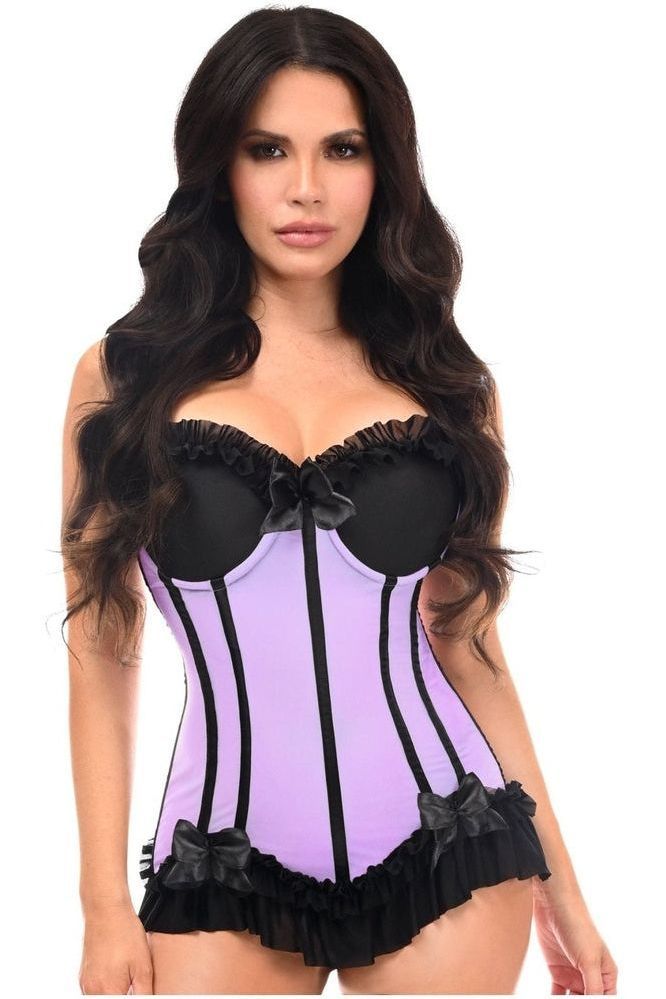 Lavish Lt Purple w/Black Lycra Hook & Eye Stretch Bustier Corset