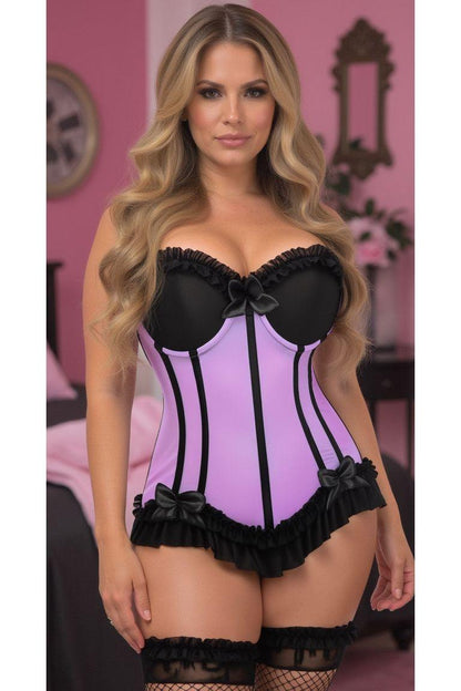 Lavish Lt Purple w/Black Lycra Hook & Eye Stretch Bustier Corset.