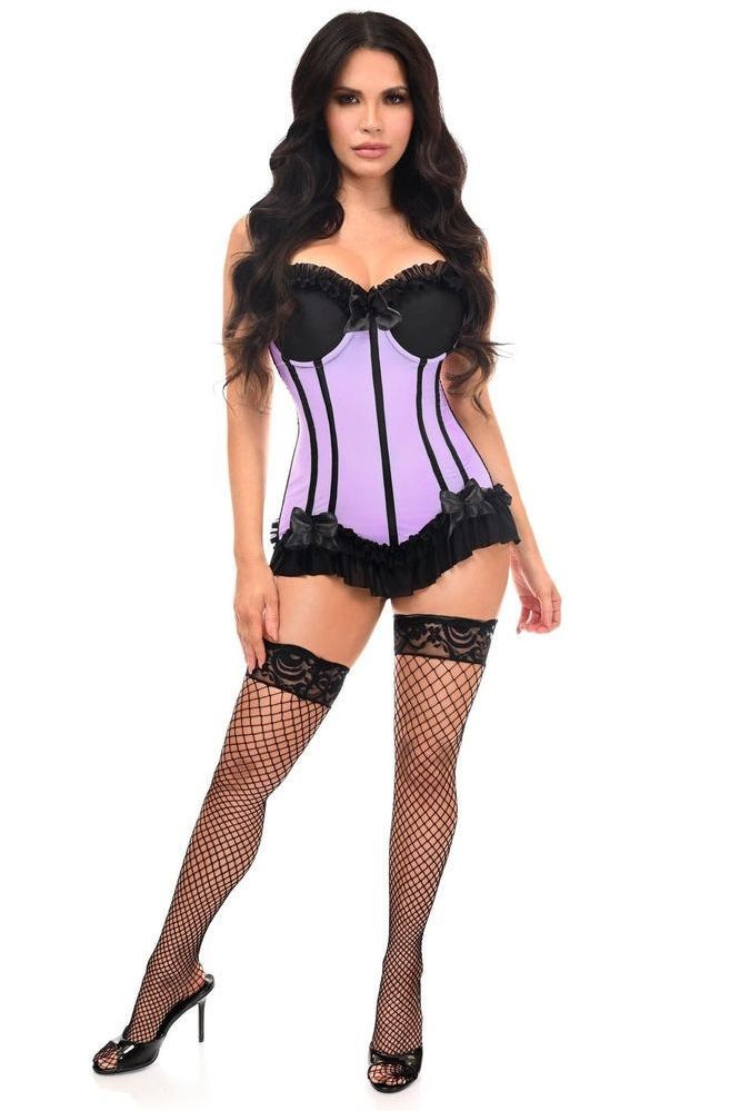 Lavish Lt Purple w/Black Lycra Hook & Eye Stretch Bustier Corset