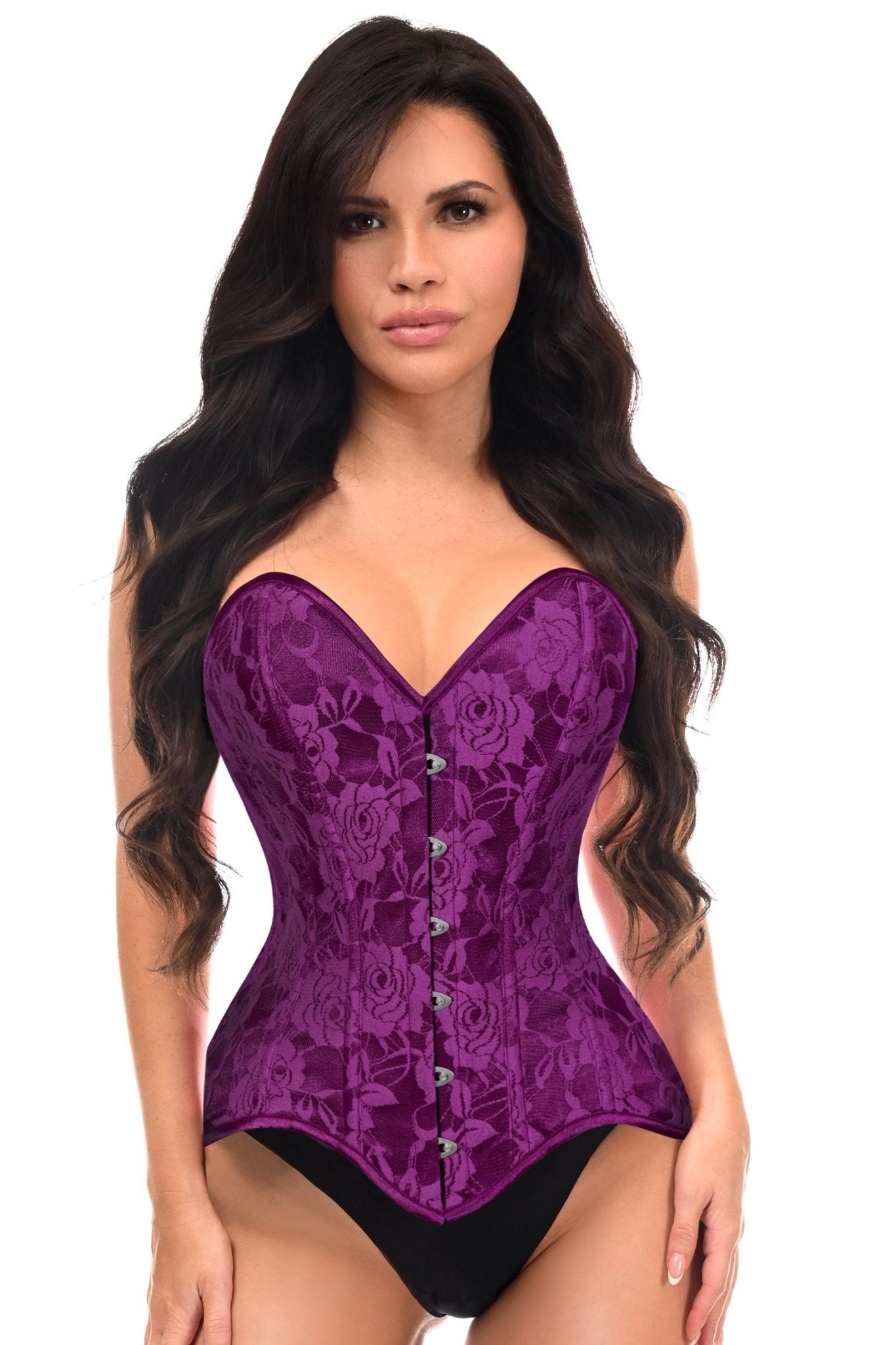 Lavish Magenta Lace Overbust Corset Sweetheart Neckline Busk Closure