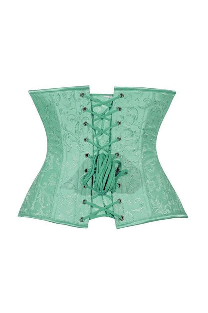 Lavish Mint Green Brocade Waist Cincher Under Bust Corset w/Front Busk Closure