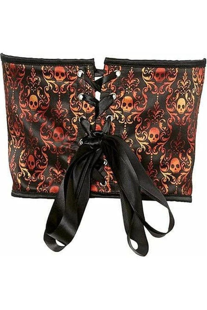 Lavish Orange & Black Skull Satin Open Cup Waist Cincher