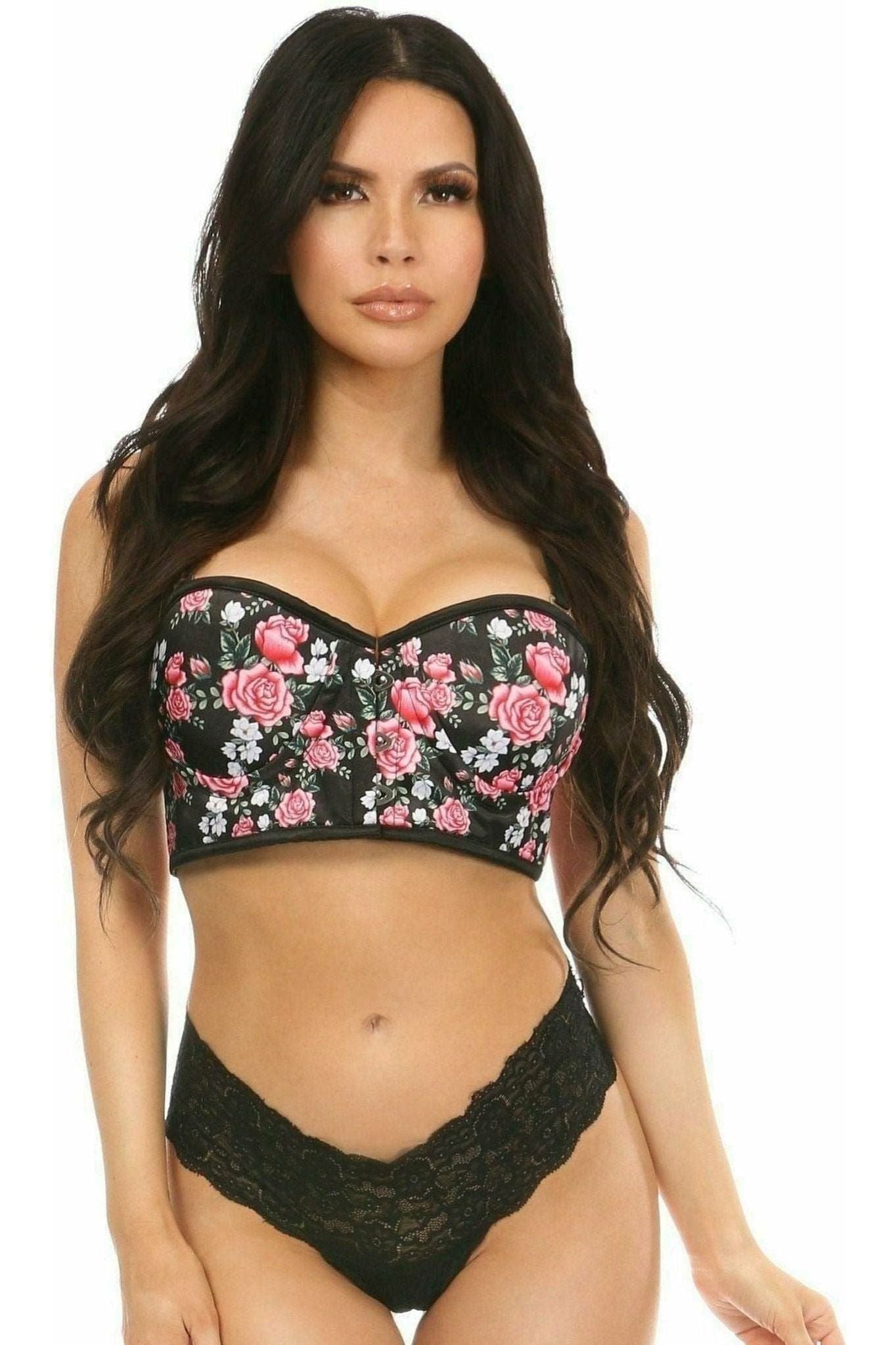 Lavish Pink Floral Underwire Short Bustier.