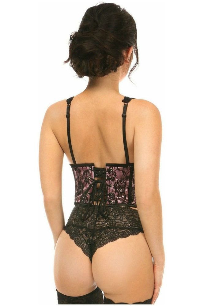 Lavish Pink w/Black Lace Overlay Open Cup Waist Cincher