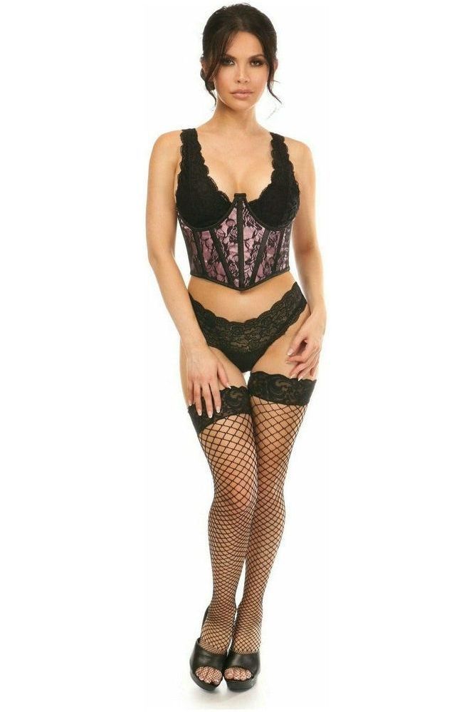 Lavish Pink w/Black Lace Overlay Open Cup Waist Cincher