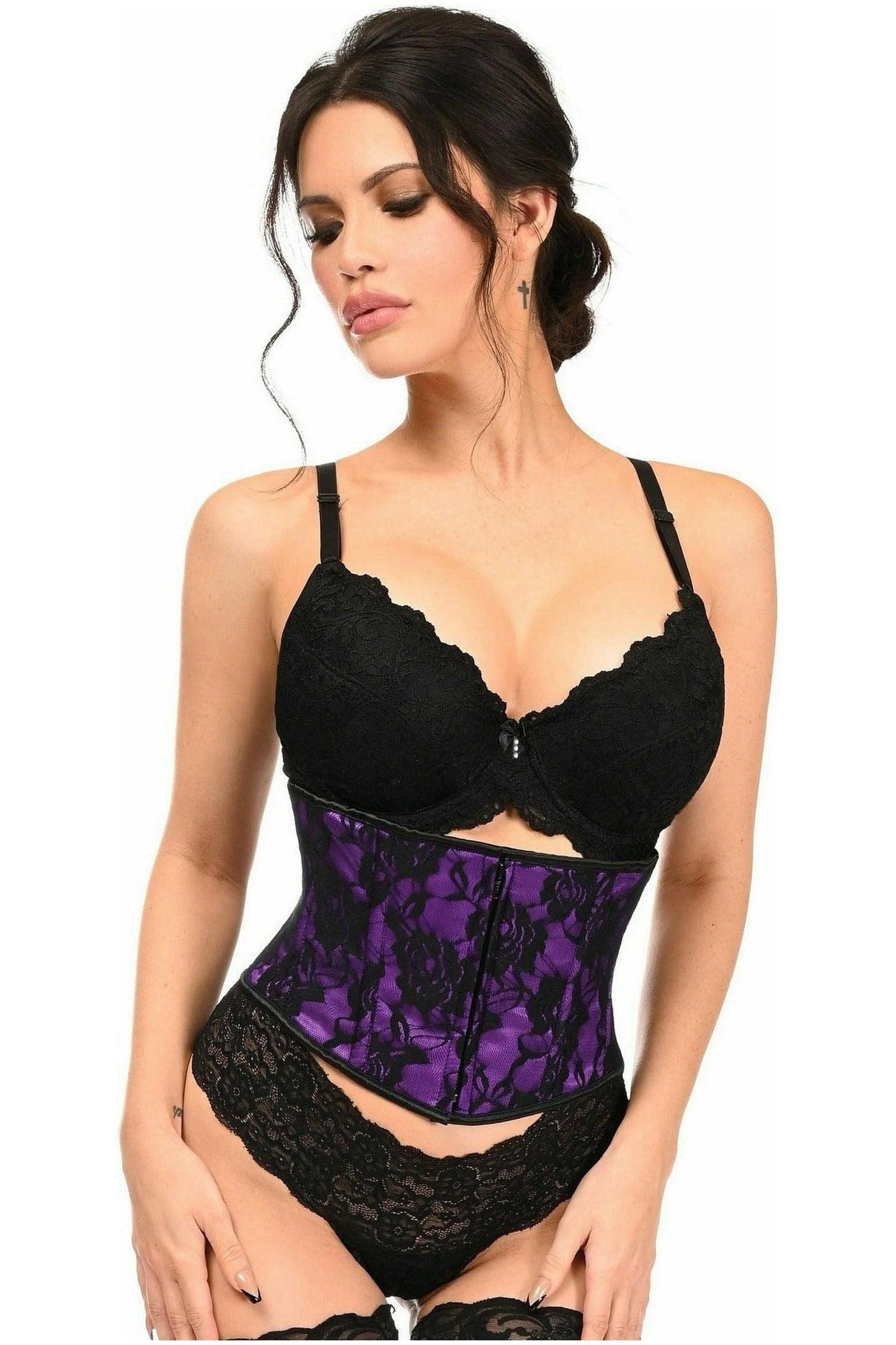 Lavish Purple w/Black Lace Overlay Mini Cincher