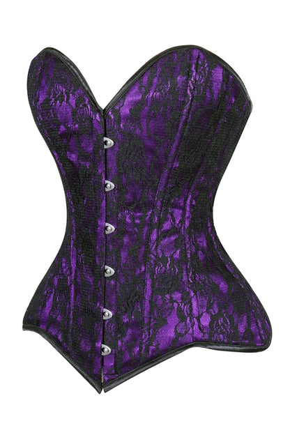 Lavish Purple/Black Lace Overbust Corset Sweetheart Neckline Busk Closure