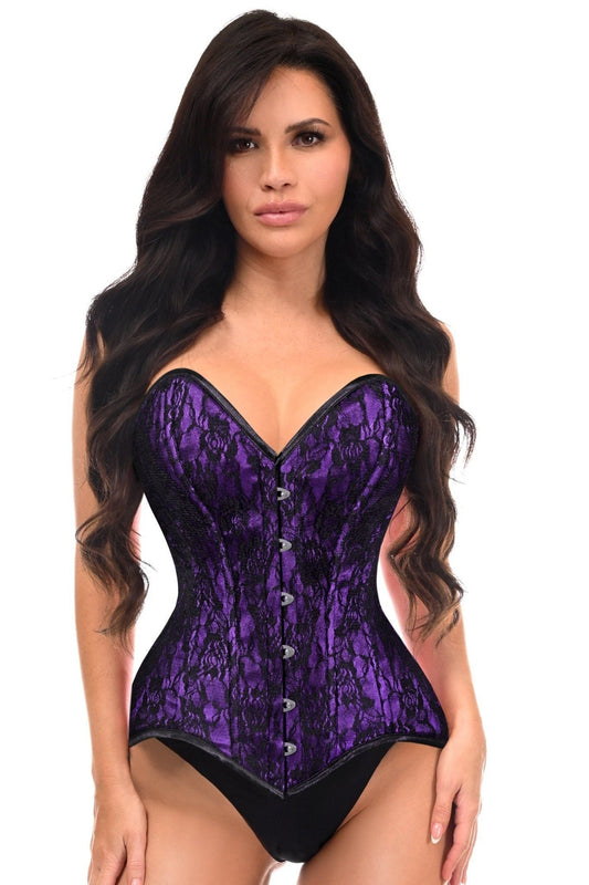 Lavish Purple/Black Lace Overbust Corset Sweetheart Neckline Busk Closure
