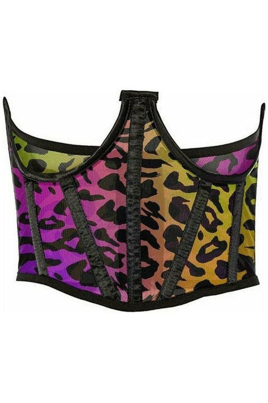 Lavish Rainbow Animal Print Mesh Open Cup Waist Cincher