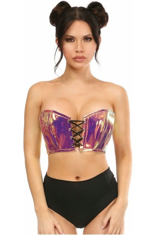 Lavish Rainbow Gold Holo Lace-Up Bustier Top