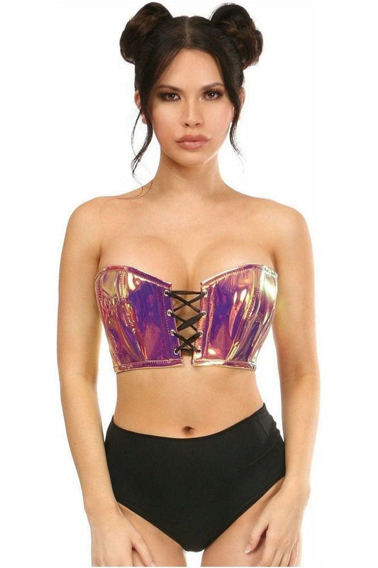Lavish Rainbow Gold Holo Lace-Up Bustier Top